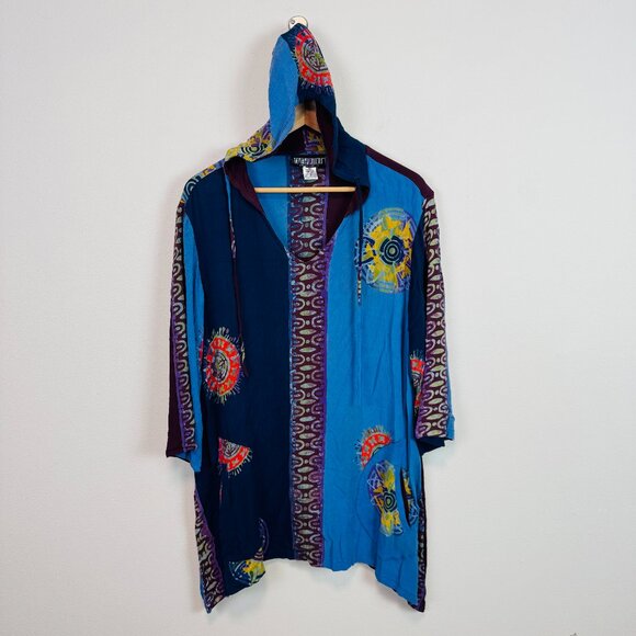 Pyramid Collection Hooded Top 1X Rayon Hippie Boho Print pullover top - Picture 1 of 5